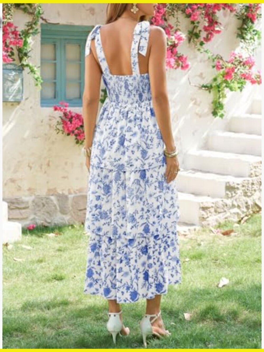 Summer Floral Maxi Dress Boho Loose Fit Smocked Back Tiered Ruffle Beach - Picture 5 of 7